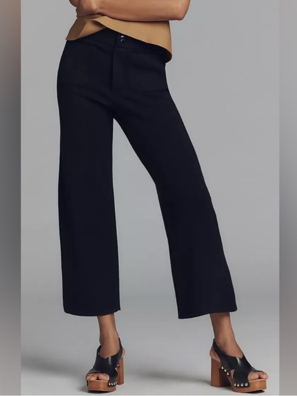 Anthropologie Maeve The Colette Wide Leg High Waisted Cropped Pants Black 26